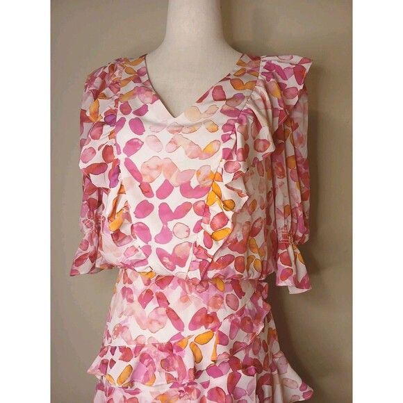 Tyler Boe Dress Sz 4 Pink Floral 100% Silk A-line Midi Ruffled Lined $388 NWT - Picture 3 of 16